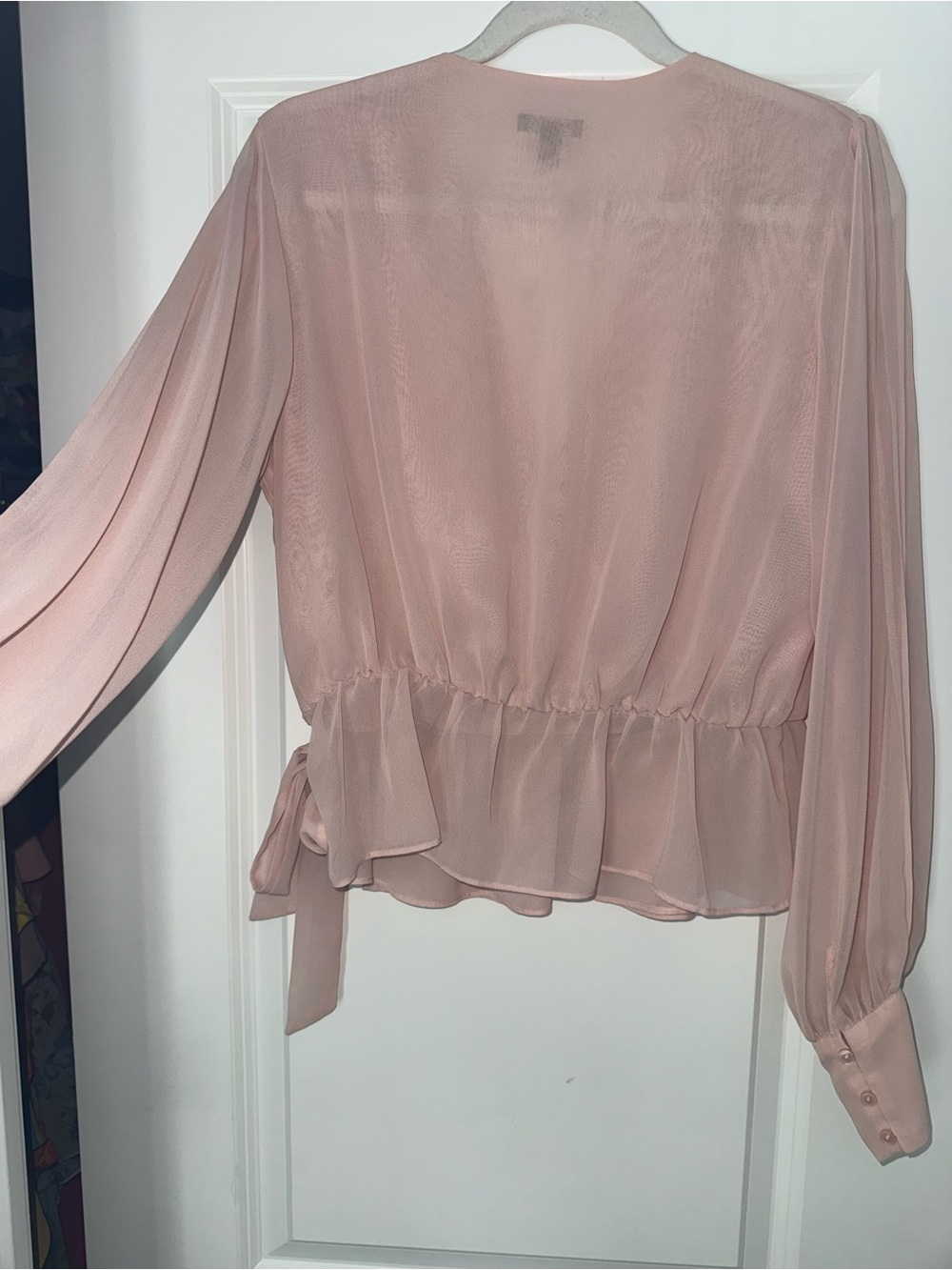 Express Blush Pink Sheer Peplum Wrap Blouse